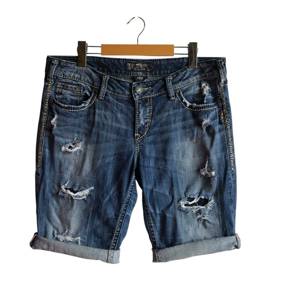 Silver Jeans Aiko Mid Bermuda Blue Denim Jeans Shorts Size 31 - Picture 2 of 9